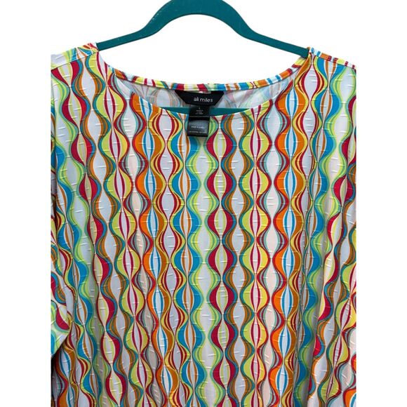 Ali Miles Shirt Womens Large Multicolor Wavy Print Tie Front 3/4 Sleeve - Picture 2 of 6
